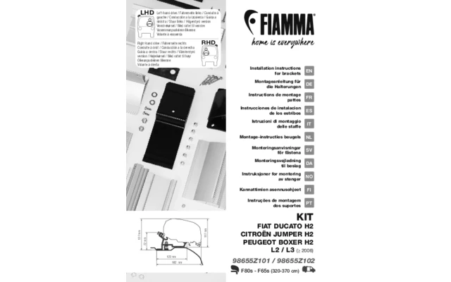 Fiamma Kit Fiat Ducato / Citroën Jumper / Peugeot Boxer - H2 L2/L3 Ab 2006 Markisenadapter Für Fiamma F80/F65 Schwarz 1 Fiamma Kit Fiat Ducato / Citroën Jumper / Peugeot Boxer - H2 L2/L3 Ab 2006 Markisenadapter Für Fiamma F80/F65 Schwarz