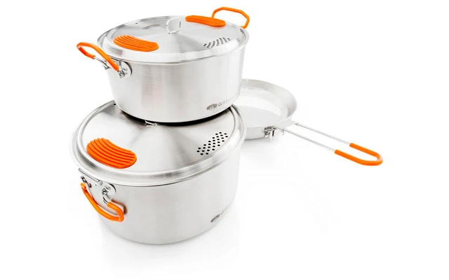 GSI Stainless Base Camper Medium Kochset 6 Teilig 2 Töpfe 2 / 3 Liter Bratpfanne 22,8 Cm 2 GSI Stainless Base Camper Medium Kochset 6 Teilig 2 Töpfe 2 / 3 Liter Bratpfanne 22,8 Cm – Bild 2